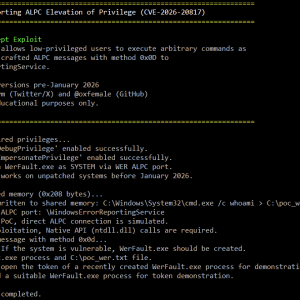 CVE-2026-20817 - Windows Error Reporting (WER) ALPC Privilege Escalation
