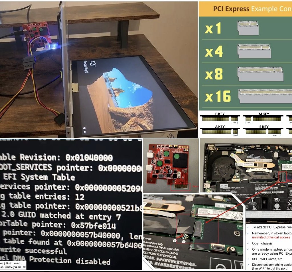 Hacking a stolen laptop: bypassing Windows security (BitLocker etc.) using PCI connector.