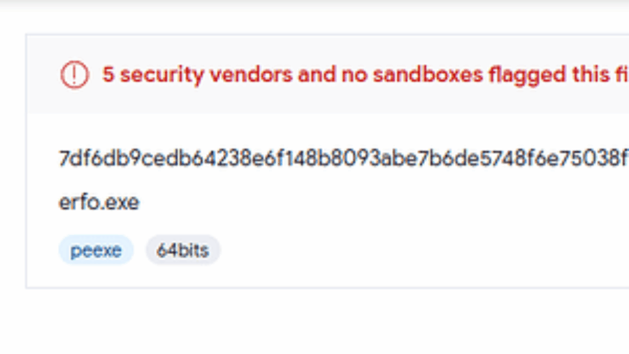 VirusTotal scan showing 5 out of 72 detections after AES encryption and Early Bird APC injection