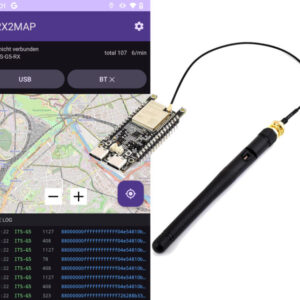 ESP32-C5 board running V2X2MAP firmware for traffic monitoring
