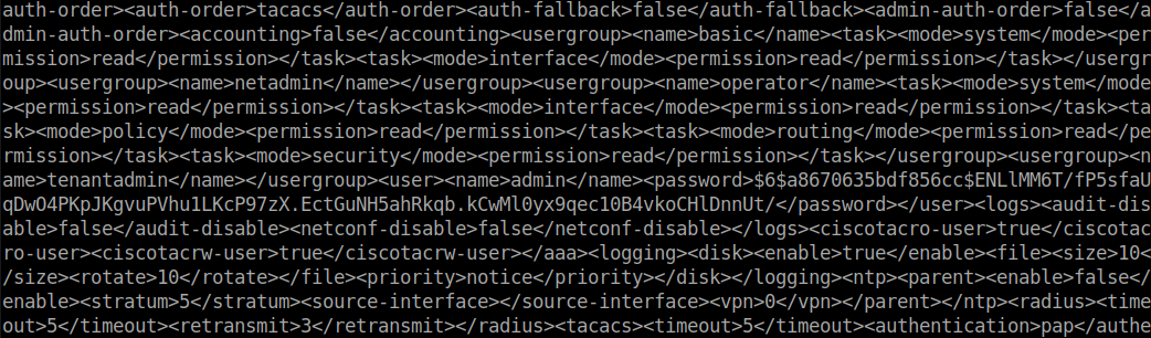 NETCONF get-config output from the compromised Cisco Catalyst SD-WAN Controller