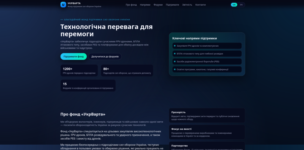 Front page of the UkrVarta foundation website used as a lure