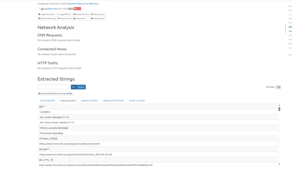 Hybrid Analysis sandbox report for the updater.exe loader