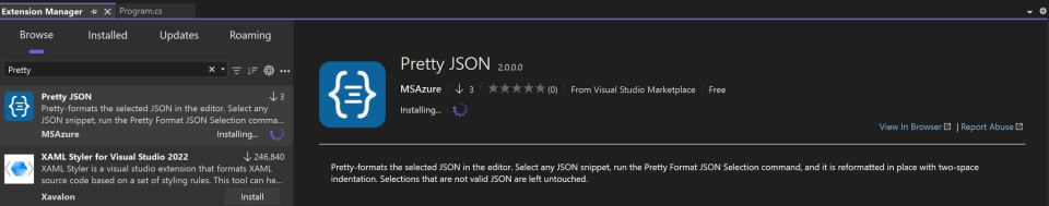 In-IDE Visual Studio Marketplace browser inside the Extensions panel