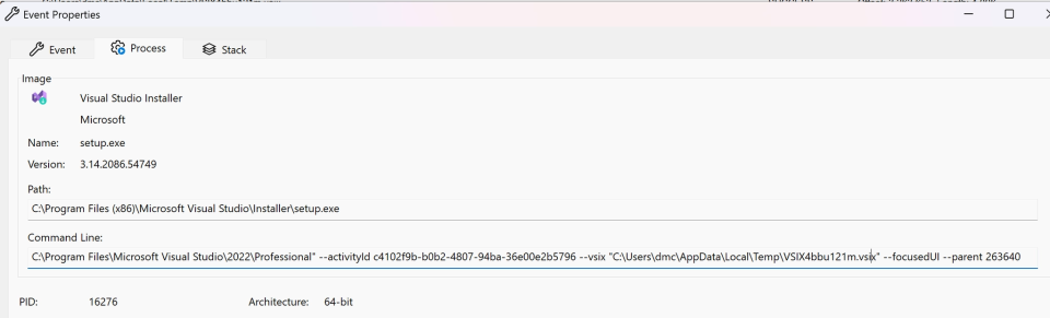 Command-line arguments passed to the VS Installer during a marketplace-driven install