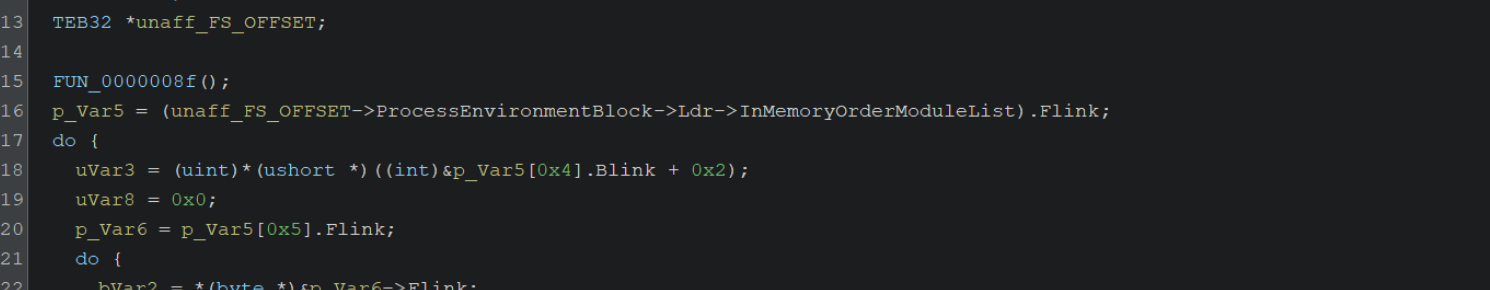 Ghidra example of retyping a variable to the TEB32 structure