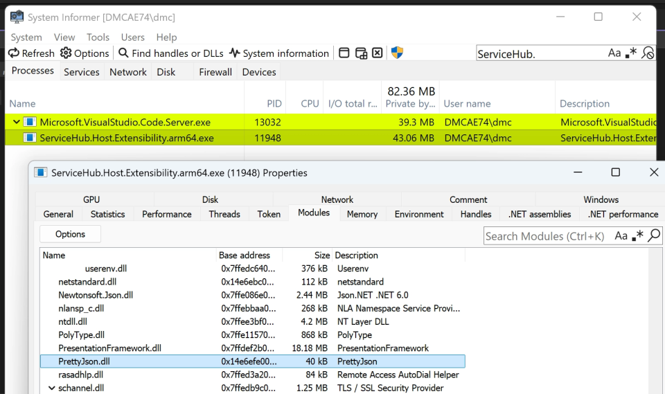 Extension DLL loaded inside the out-of-process ServiceHub.Host.Extensibility.arm64.exe