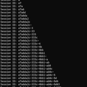 Script output showing character-by-character session ID extraction via SSRF