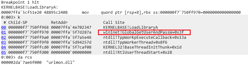 Call stack after frame swapping — callback frame replaced by a legitimate proxy frame