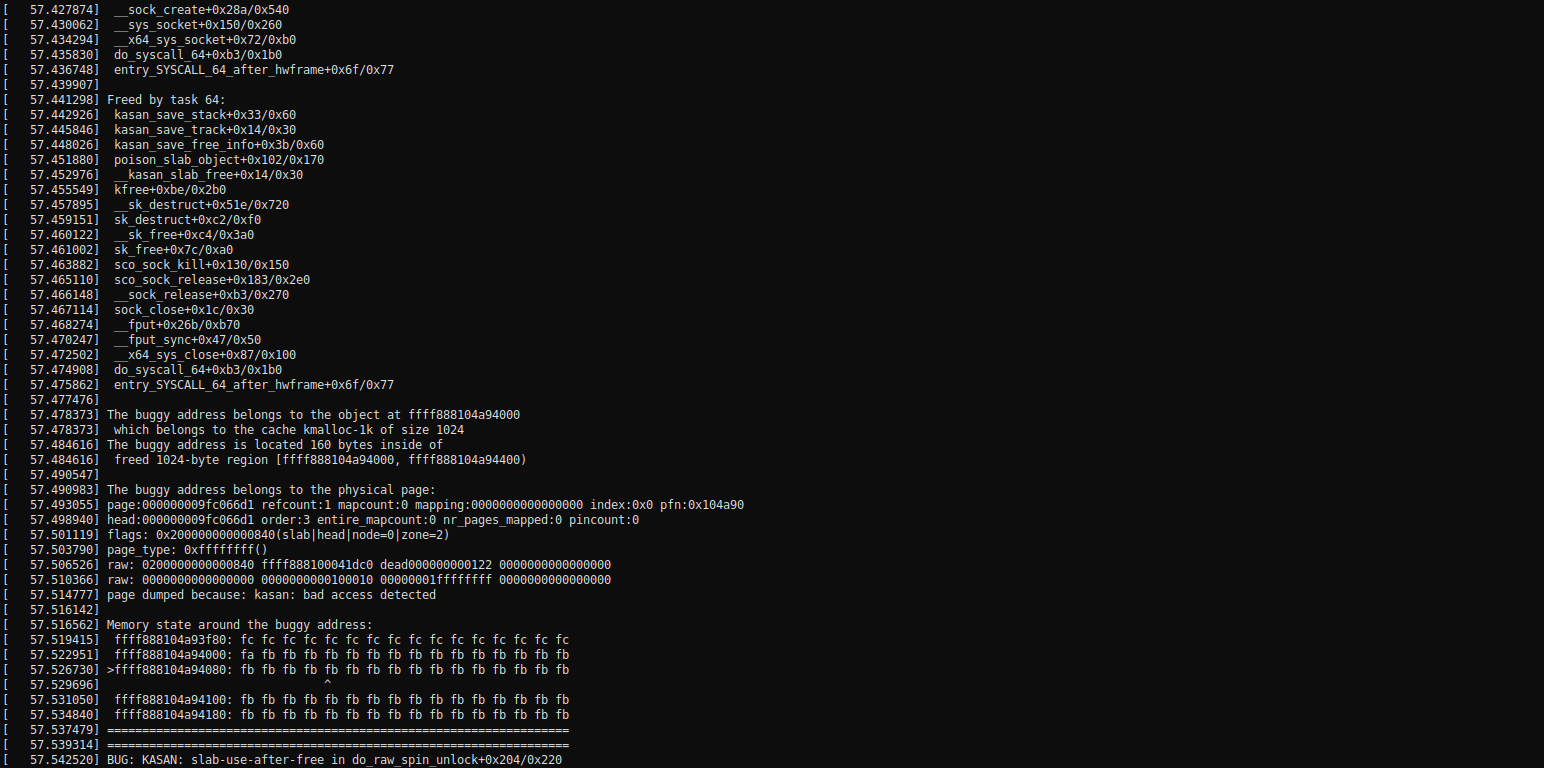 Figure 6 — Same KASAN run showing sco_sock_timeout workqueue context