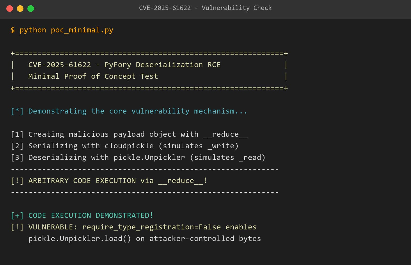 Pickle __reduce__ primitive demonstrated locally