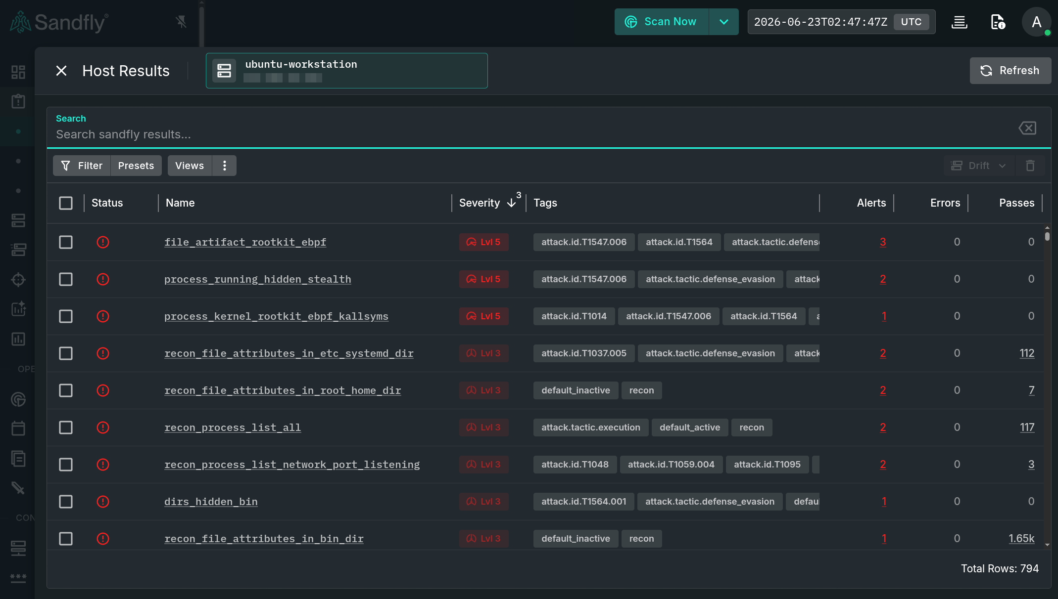 Sandfly detecting Scales eBPF Linux stealth rootkit alerts.
