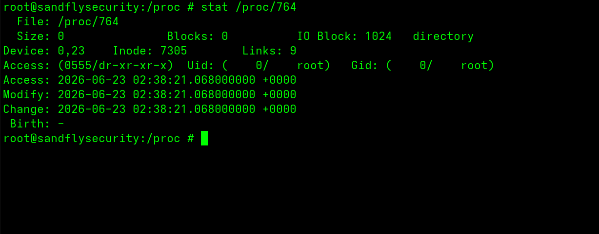 Using the Linux stat command to show a hidden process actually exists.