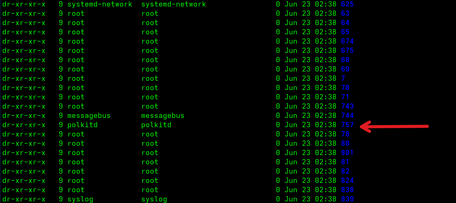 The /proc listing does not show the hidden process from the rootkit.