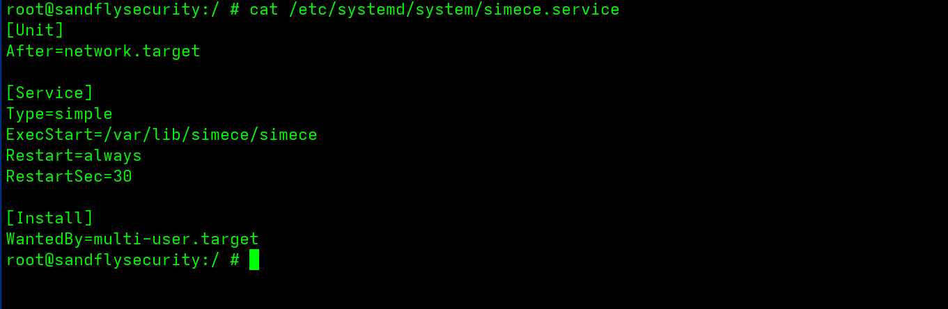 Malicious systemd service file contents.