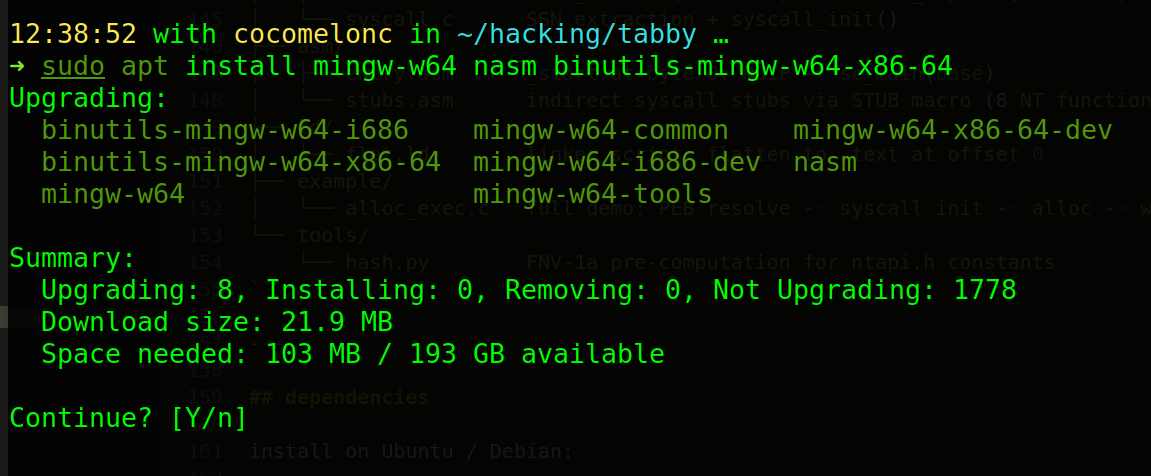 Installing mingw-w64 + nasm via apt