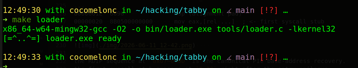 Cross-compiling tools/loader.c to loader.exe with mingw-w64