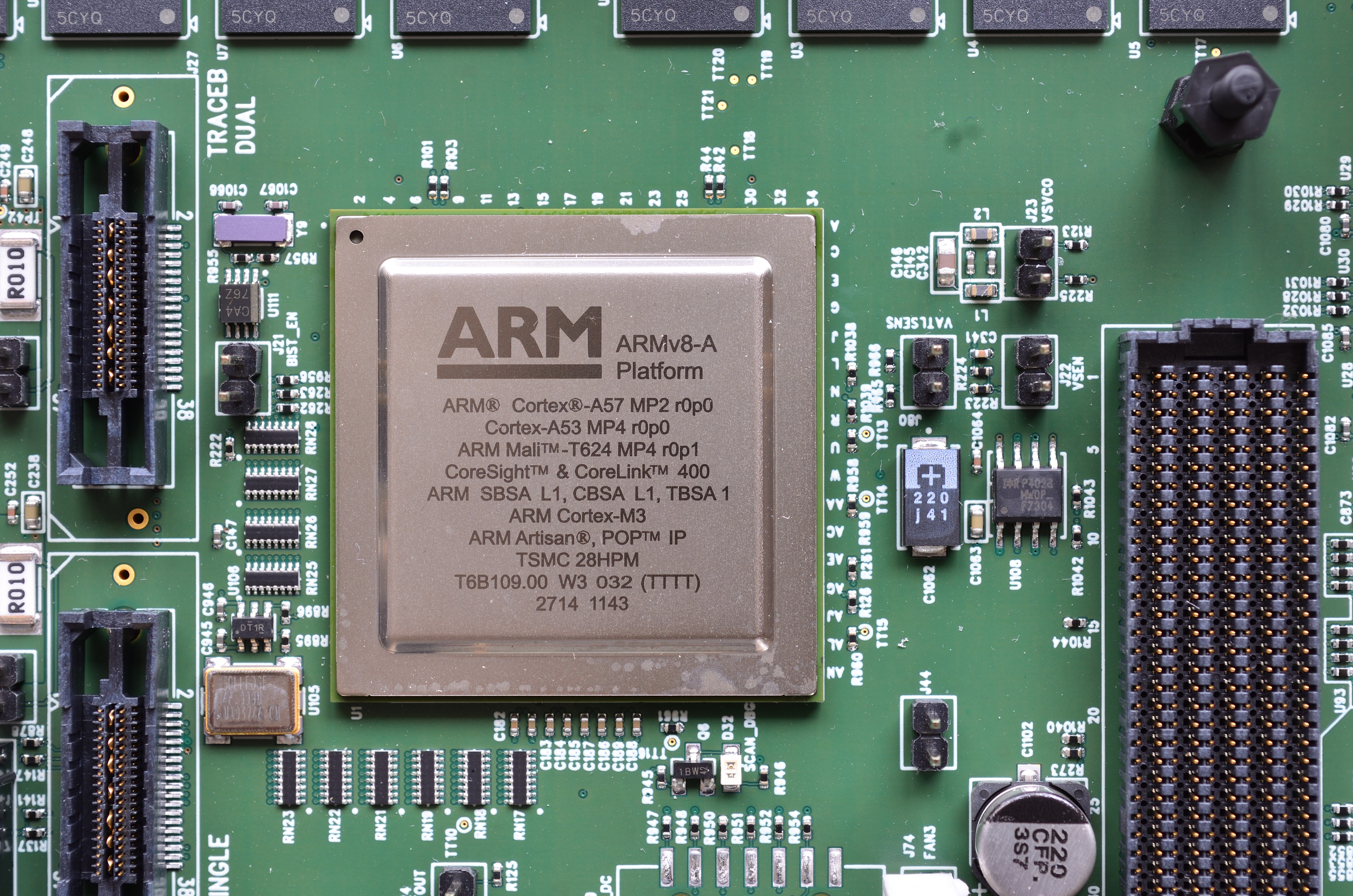 ARM Cortex-A57/A53 big.LITTLE SoC die with Mali-T624 GPU — the GPU family targeted by CVE-2024-1065
