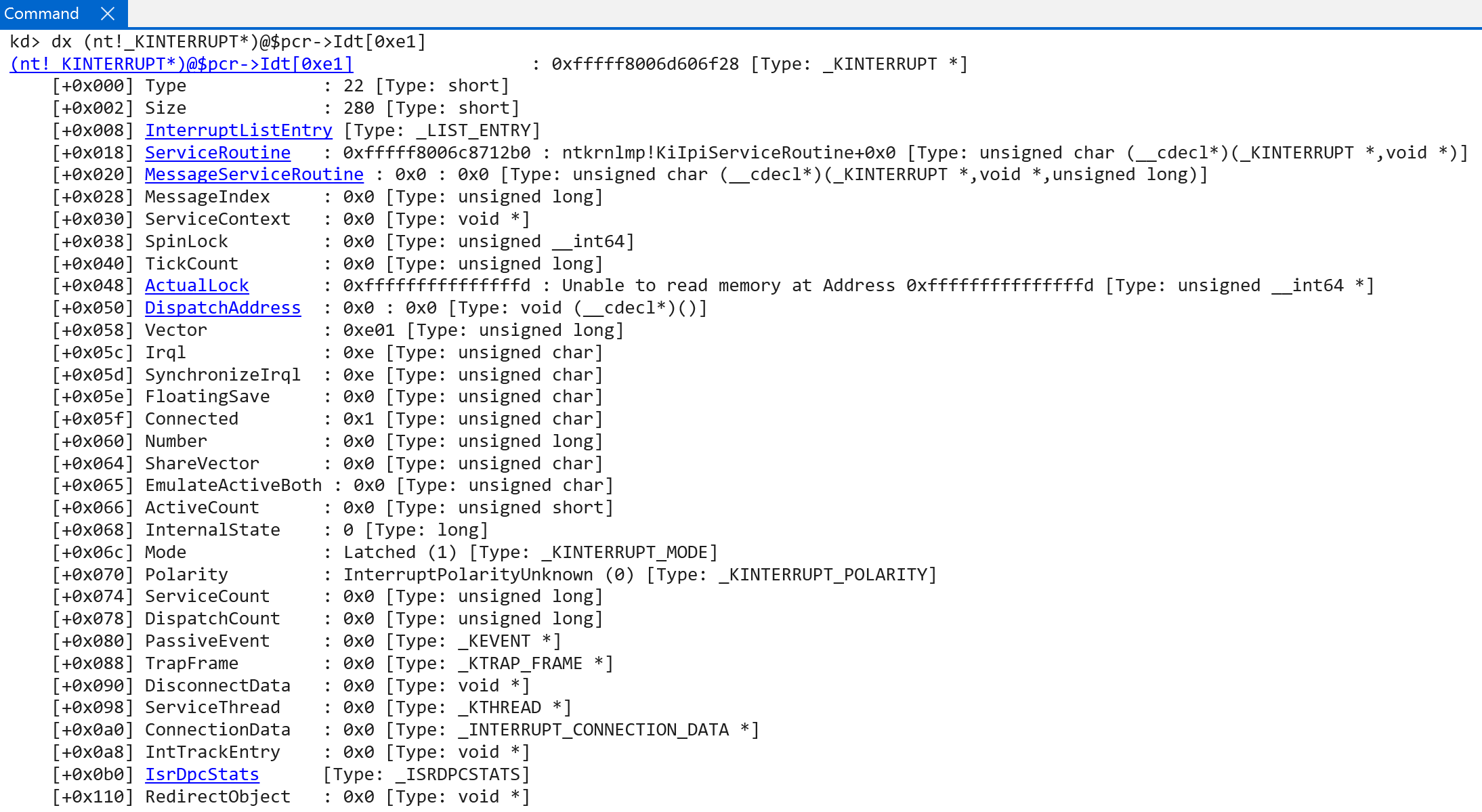 Writing KINTERRUPT object to IDT
