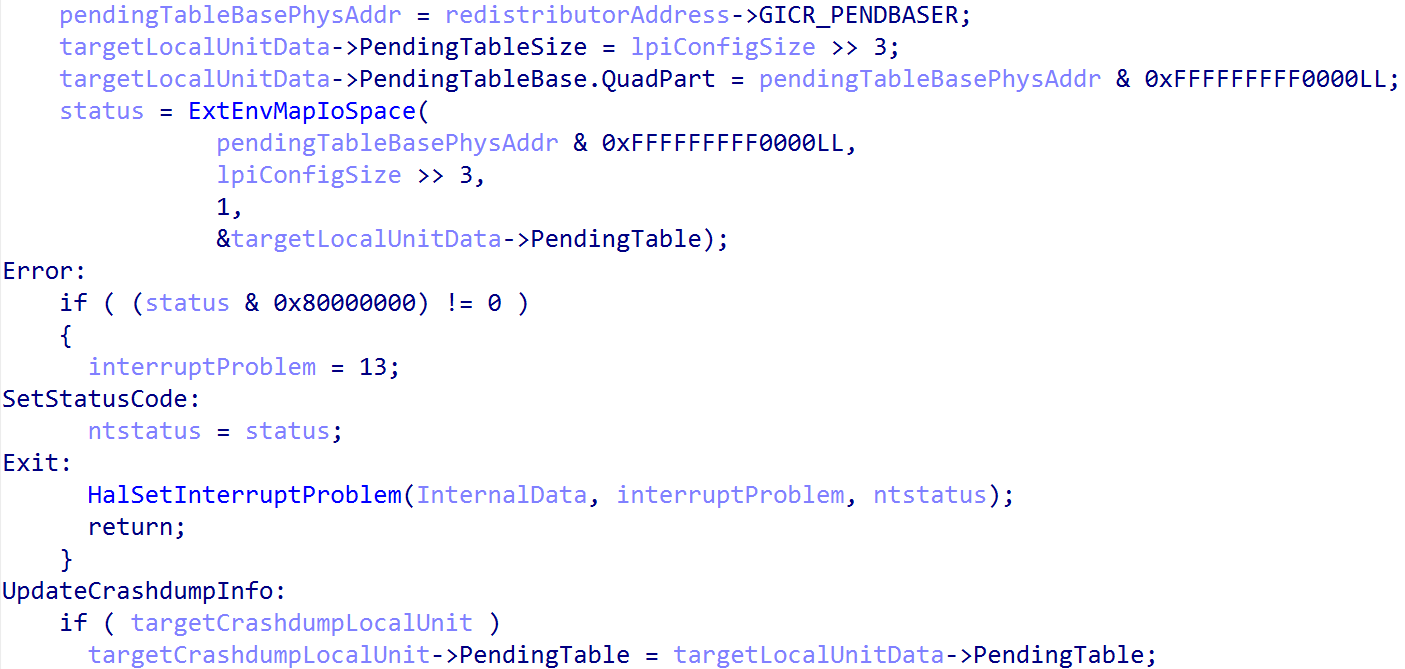 GICR_PENDBASER pending table mapping