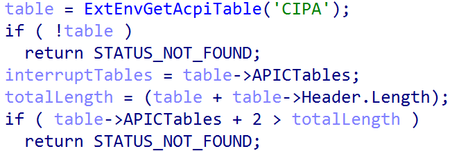 MADT table enumeration code