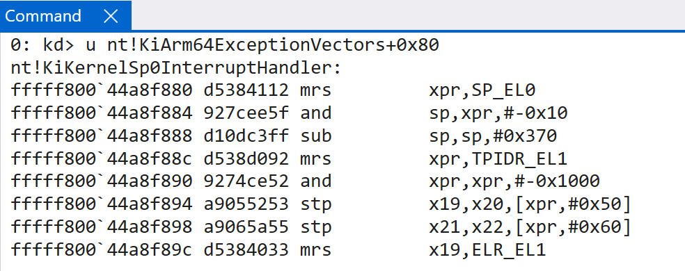 KiArm64ExceptionVectors and VBAR_EL1 layout