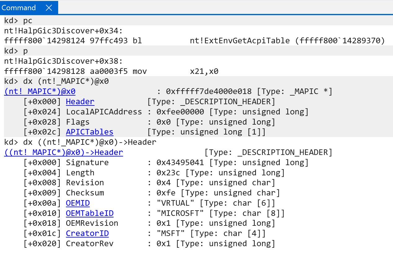 APICTables member and structure layout