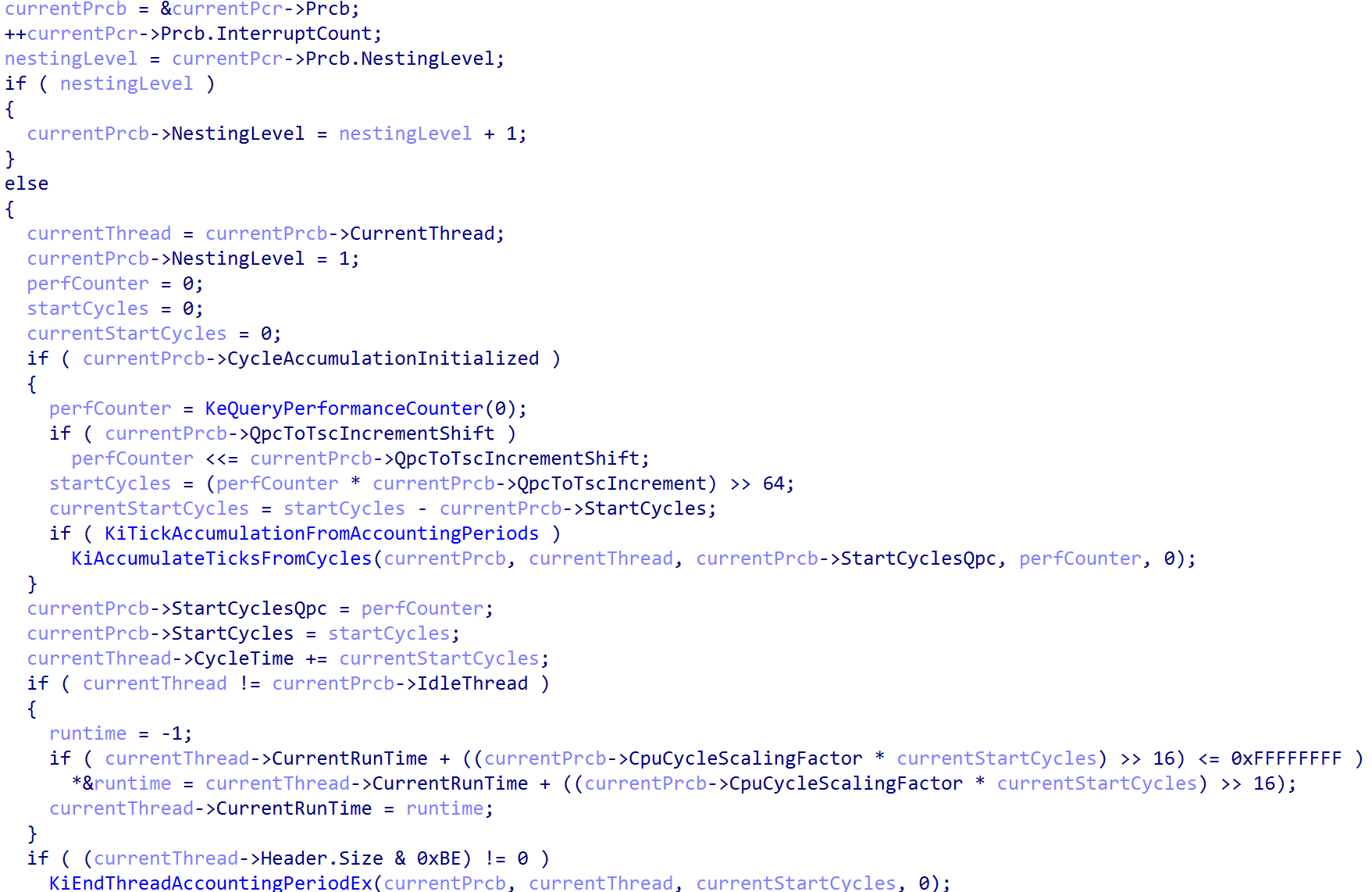 Interrupt count and nesting level updates