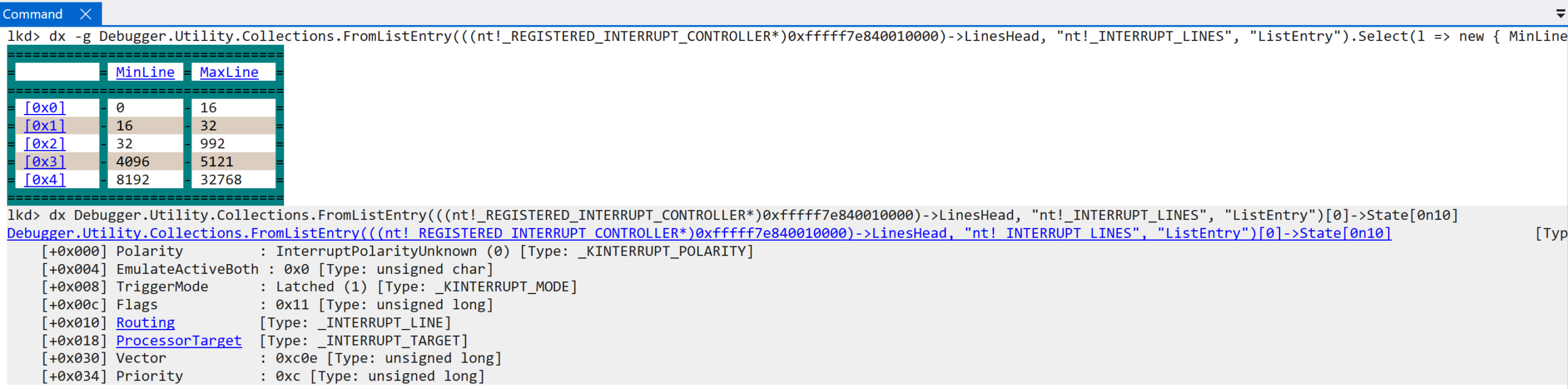 Finding vector from interrupt line data
