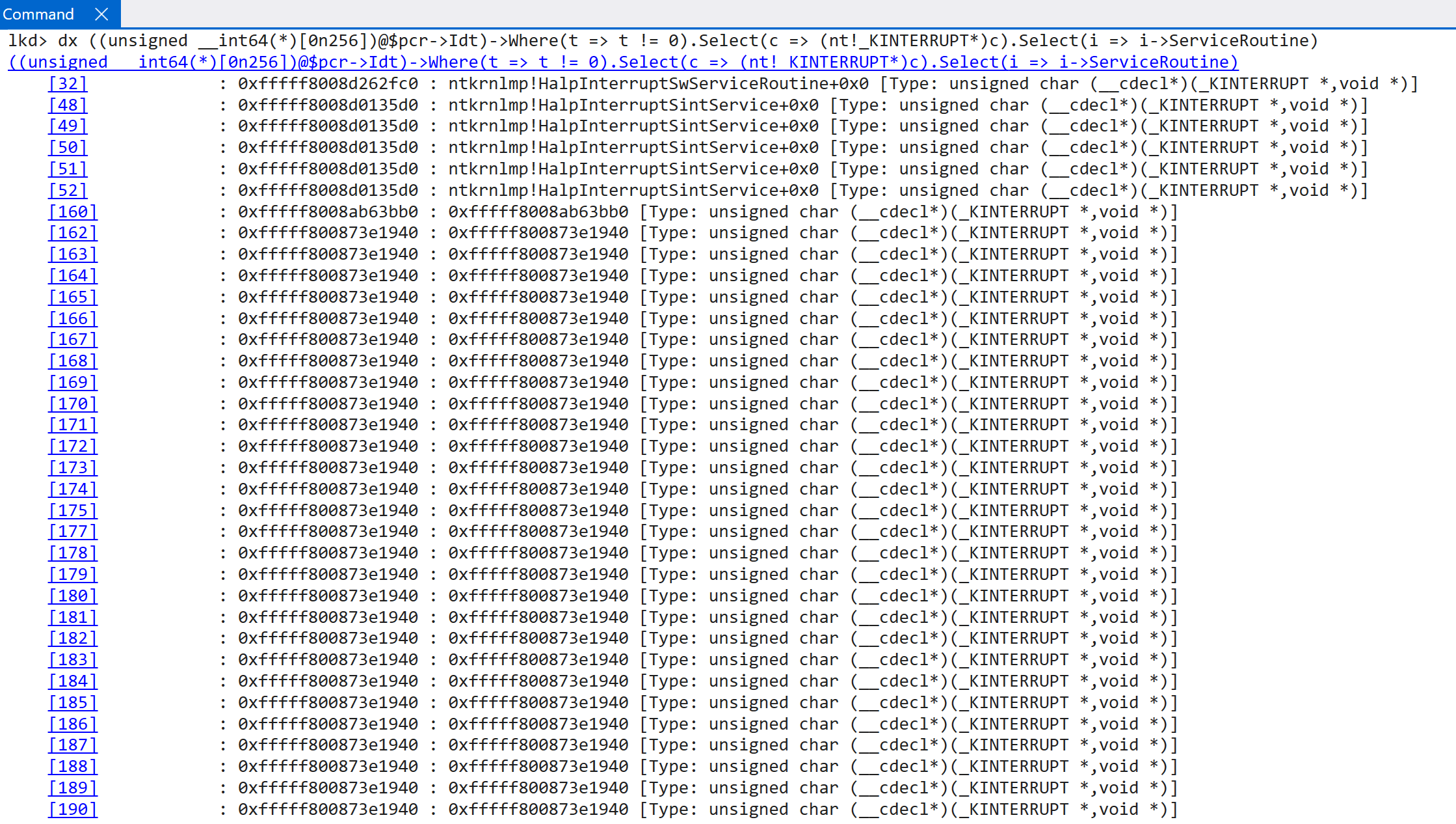 Root partition IDT with additional entries