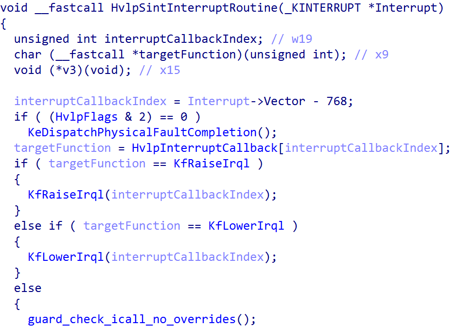 Synthetic interrupt handler routine code