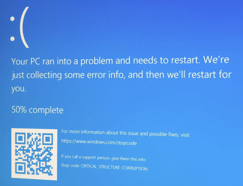 CRITICAL_STRUCTURE_CORRUPTION BSOD bugcheck screen triggered by PatchGuard