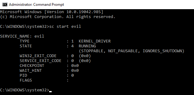 Compiled evil driver output in Visual Studio