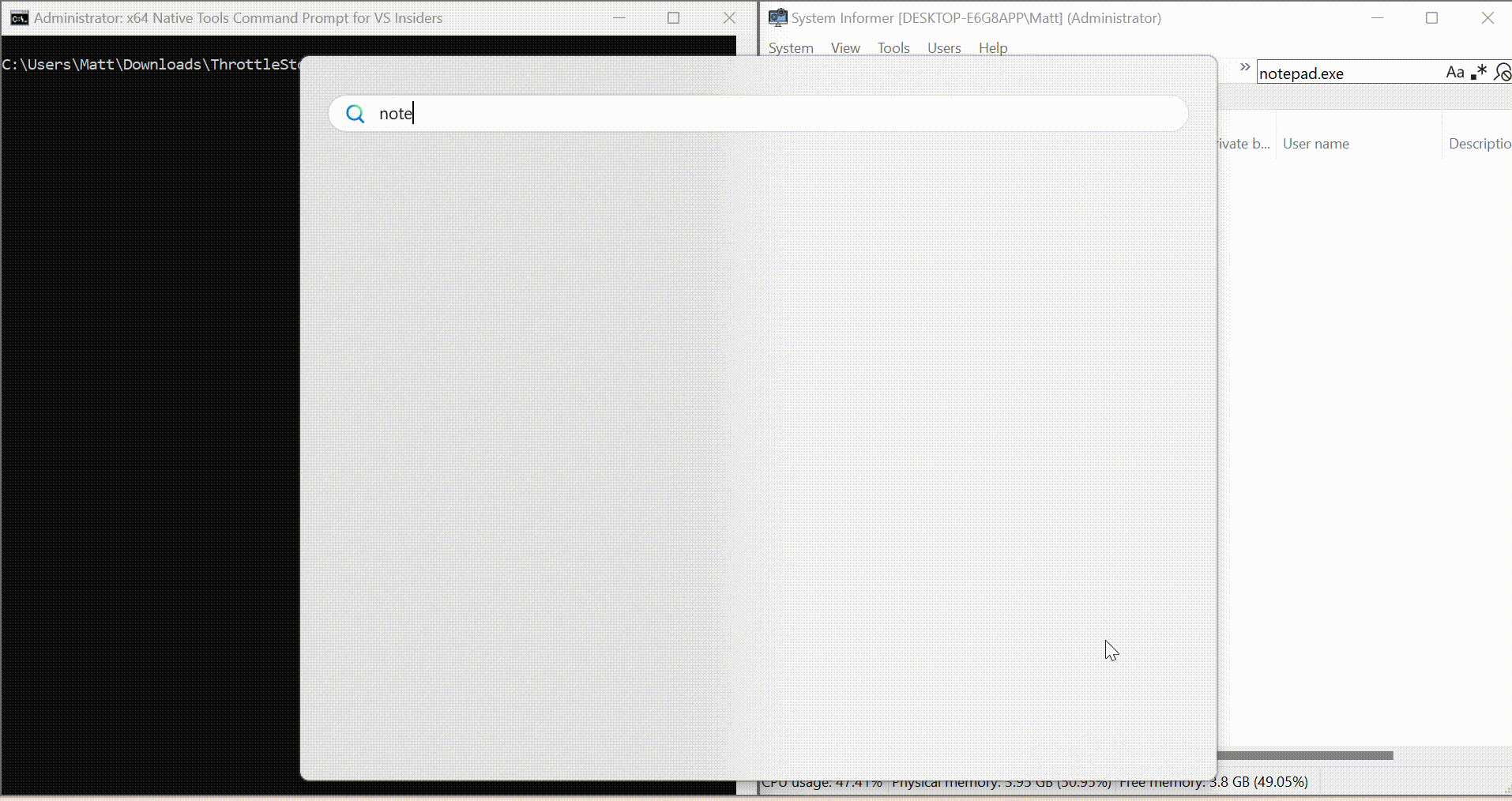 Animated demo of DKOM process-hiding hiding a Notepad process via EPROCESS active-process-links unlink
