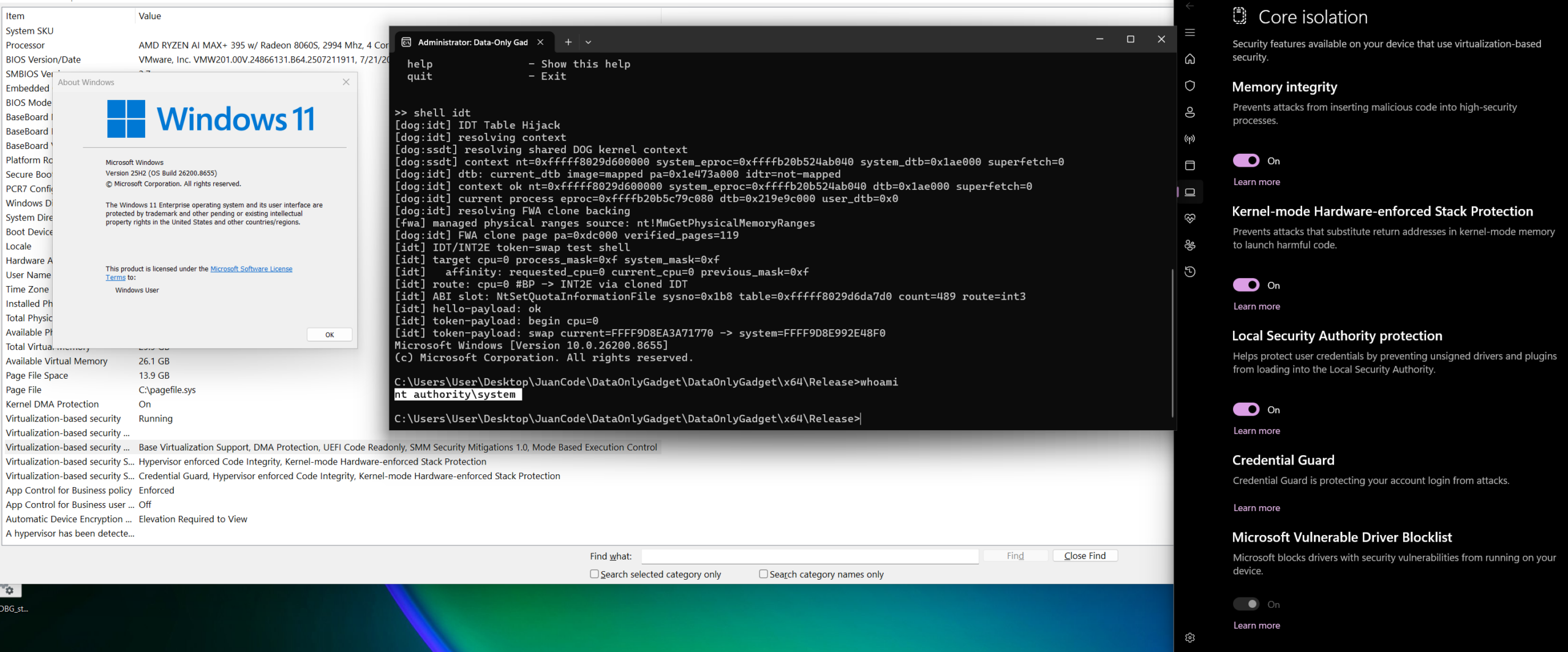 Token swap proof of kernel code execution under VBS, HVCI and kCET on the latest Windows 11 build