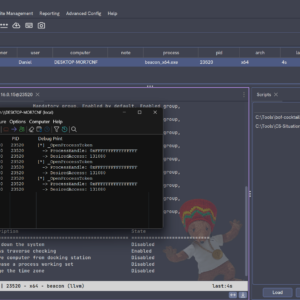 Cobalt Strike Beacon console showing dprintf output from the BOF Cocktails OpenProcessToken hook