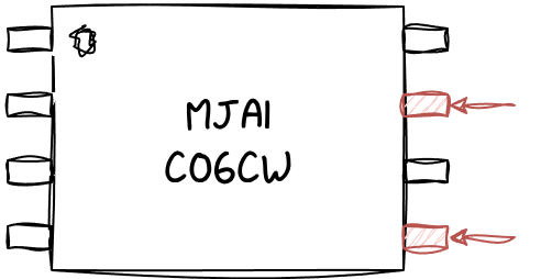 Close-up of the two active MJA1 pins identified as I2C SDA and SCL