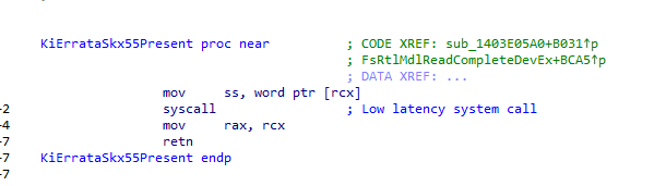 Disassembly of KiErrataSkx55Present from ntoskrnl, a CVE-2018-8897 inspired single-step check