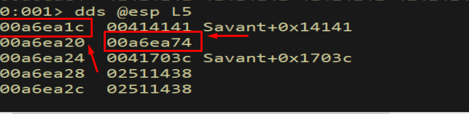 Stack — second entry (esp+4) holds pointer close to buffer