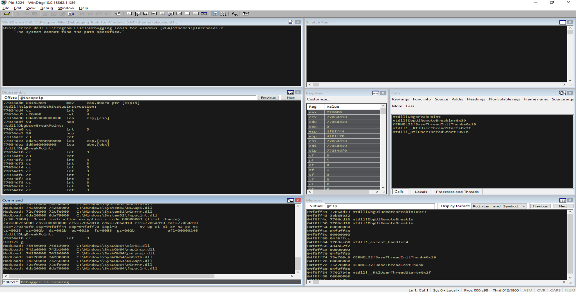 WinDbg — application does not crash; bad chars truncated the payload
