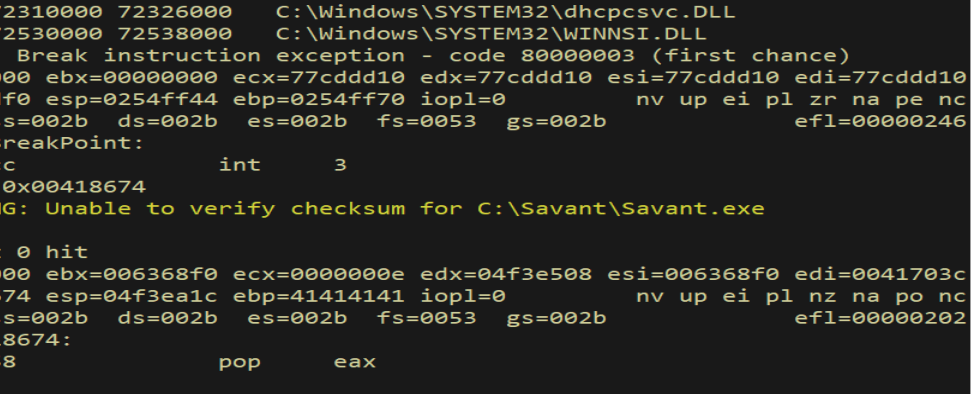WinDbg — application crashes again