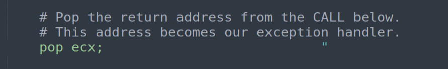 POP ECX — retrieves handler address from stack